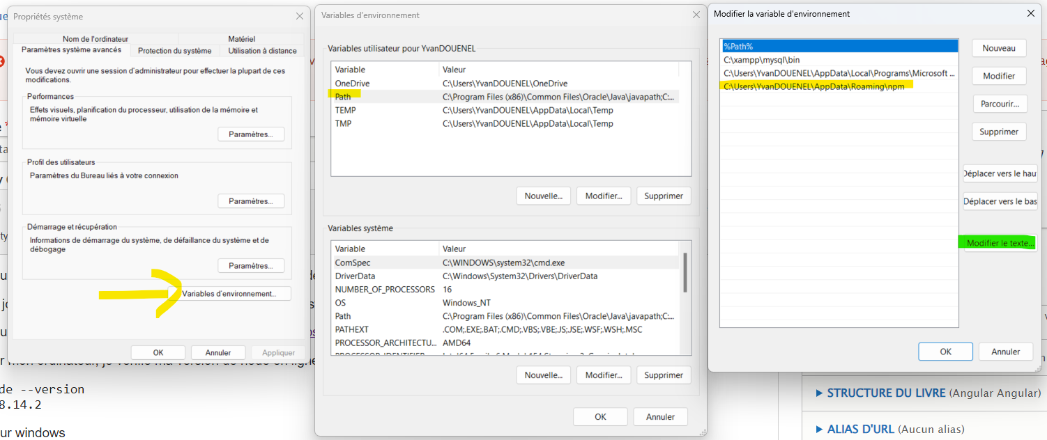 variable environnement path windows angular